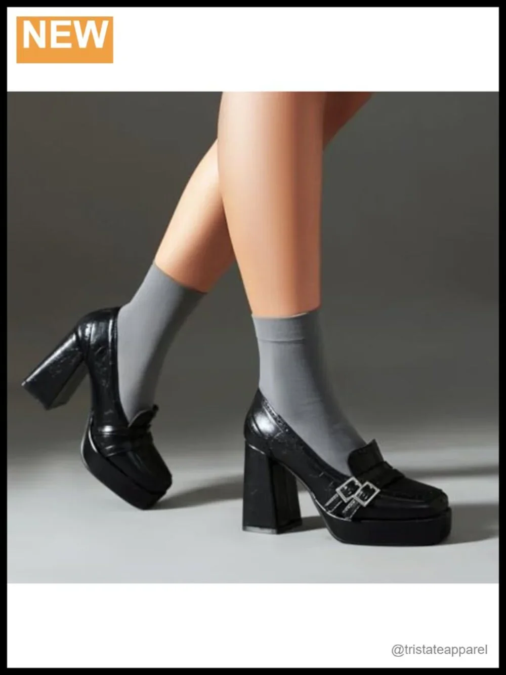 Women's Faux Leather Buckle Chunky High Heel Loafers Platform Block Heel Pumps